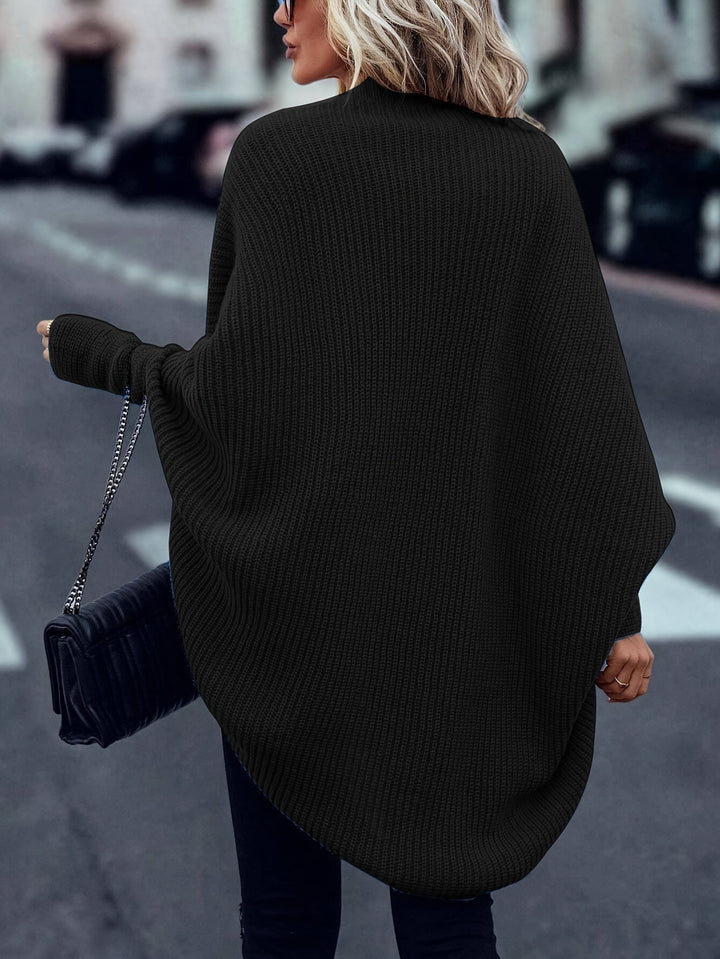 Women's Ribbed Open-Front Cardigan with Batwing Sleeves