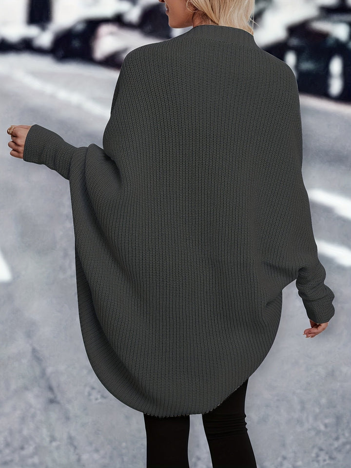 Women's Ribbed Open-Front Cardigan with Batwing Sleeves