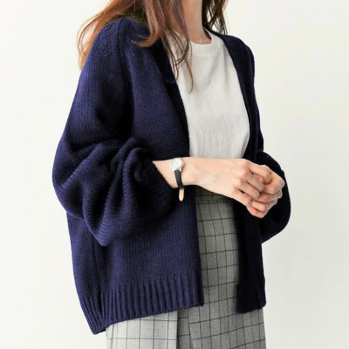 Women's Drop-Shoulder Knit Cardigan with Ribbed Cuffs