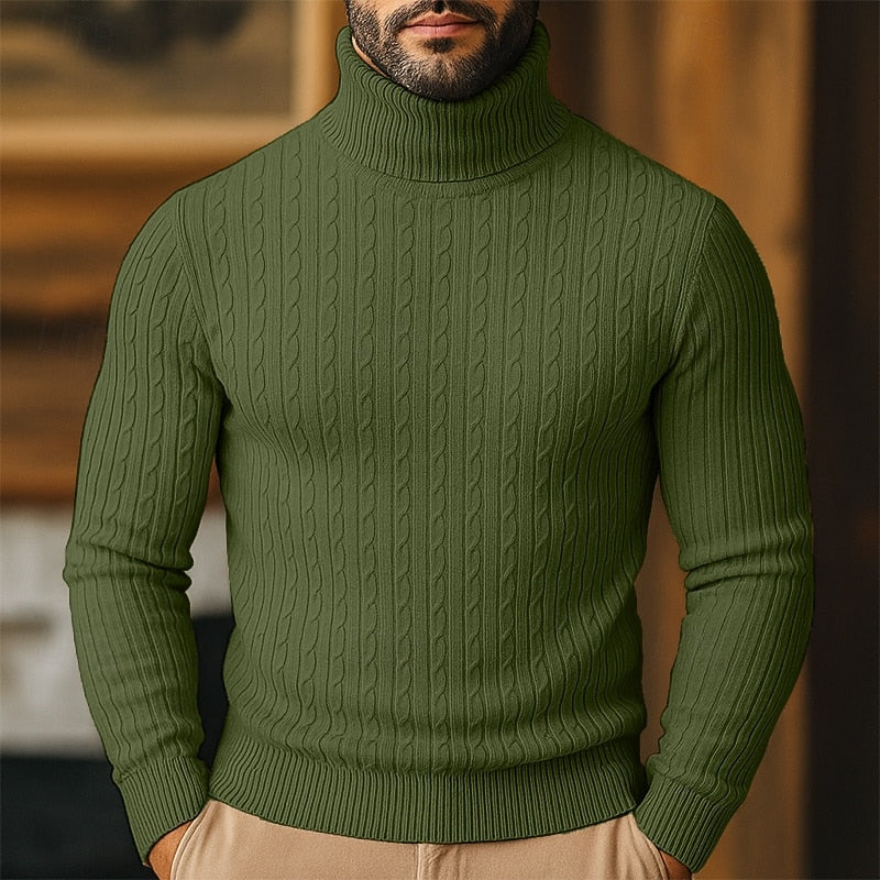 Men's Cable Knit Turtleneck Sweater