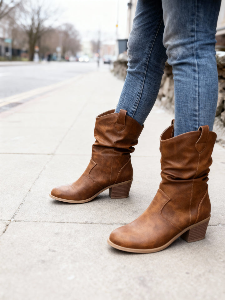 Women's Slouchy Mid-Calf Western Style Boots