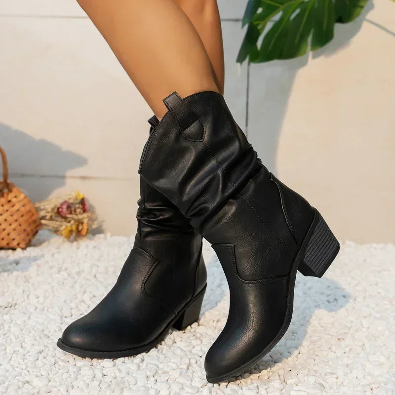 Women's Slouchy Mid-Calf Western Style Boots