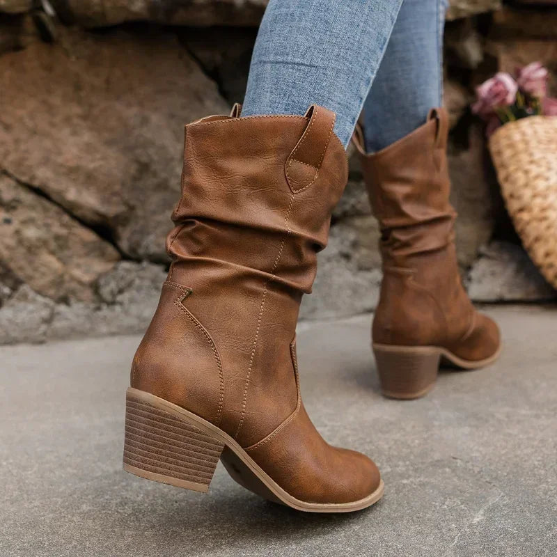 Women's Slouchy Mid-Calf Western Style Boots