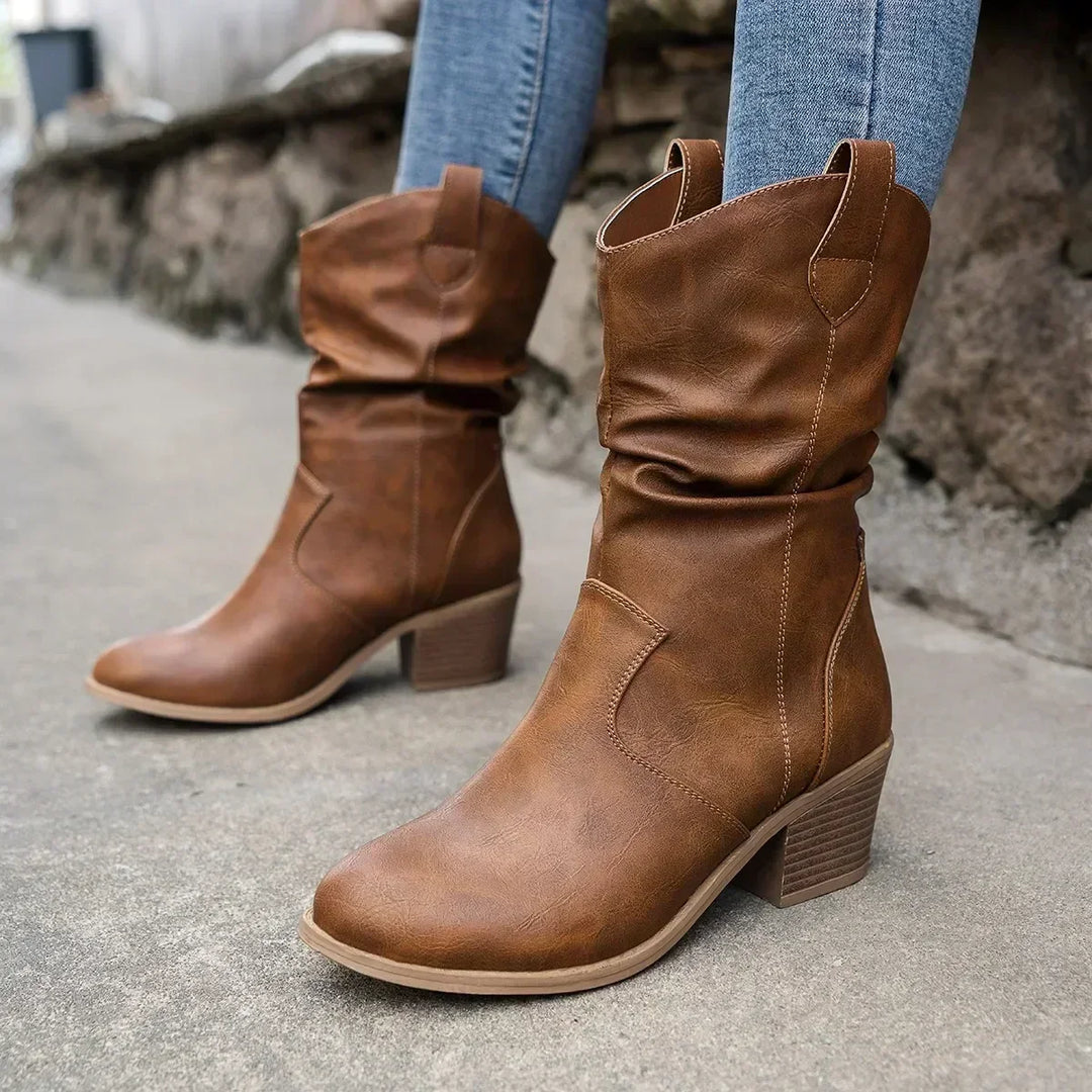 Women's Slouchy Mid-Calf Western Style Boots