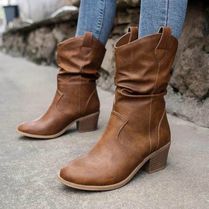 Women's Slouchy Mid-Calf Western Style Boots