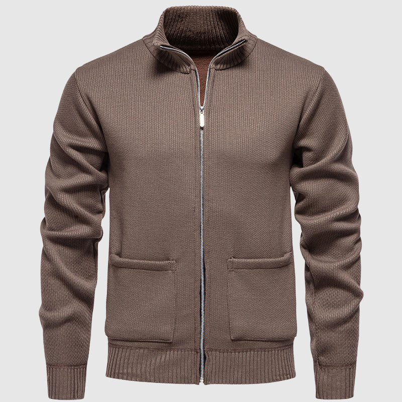 Men's Ribbed Zip Cardigan with Mock Collar