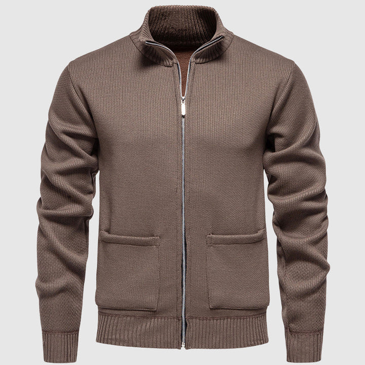 Men's Ribbed Zip Cardigan with Mock Collar