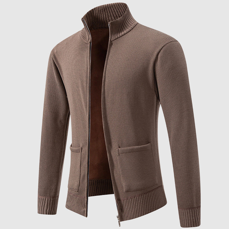 Men's Ribbed Zip Cardigan with Mock Collar