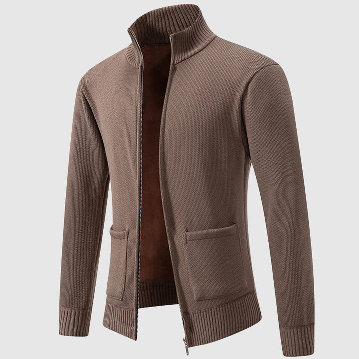 Men's Ribbed Zip Cardigan with Mock Collar