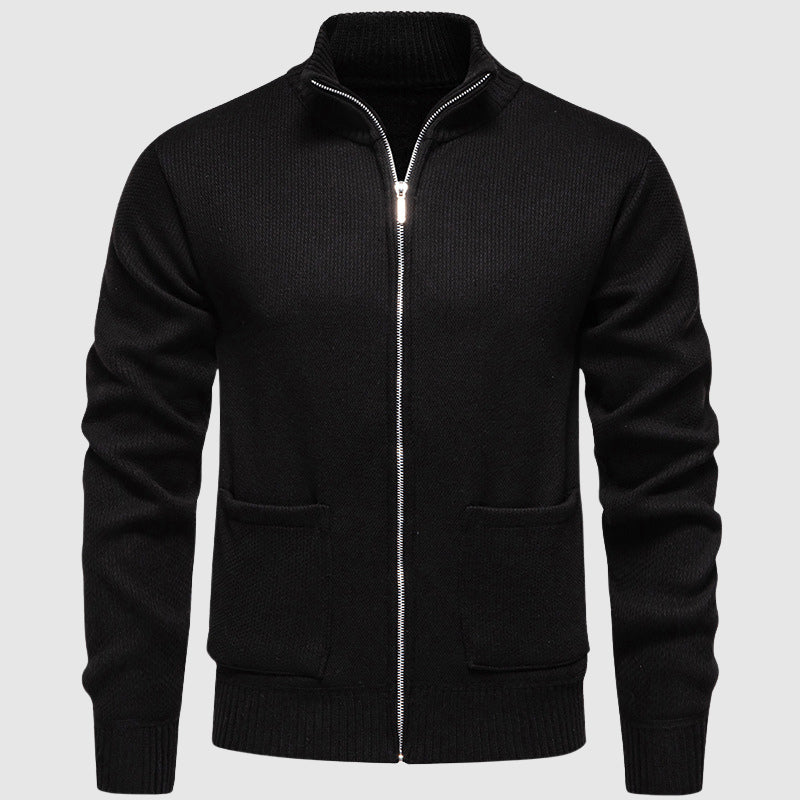 Men's Ribbed Zip Cardigan with Mock Collar