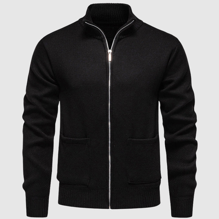 Men's Ribbed Zip Cardigan with Mock Collar