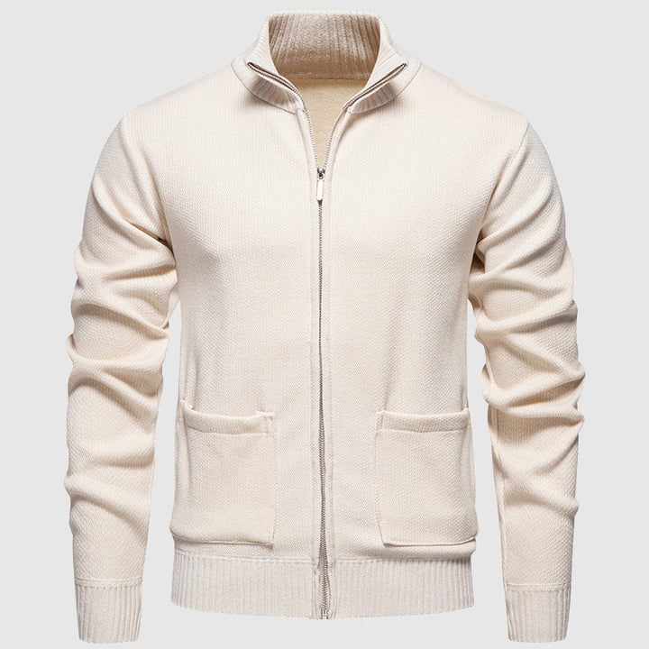 Men's Ribbed Zip Cardigan with Mock Collar