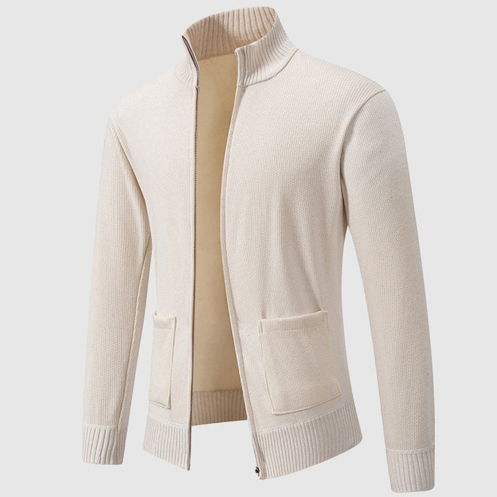 Men's Ribbed Zip Cardigan with Mock Collar