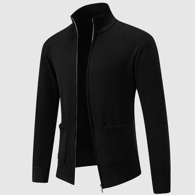Men's Ribbed Zip Cardigan with Mock Collar