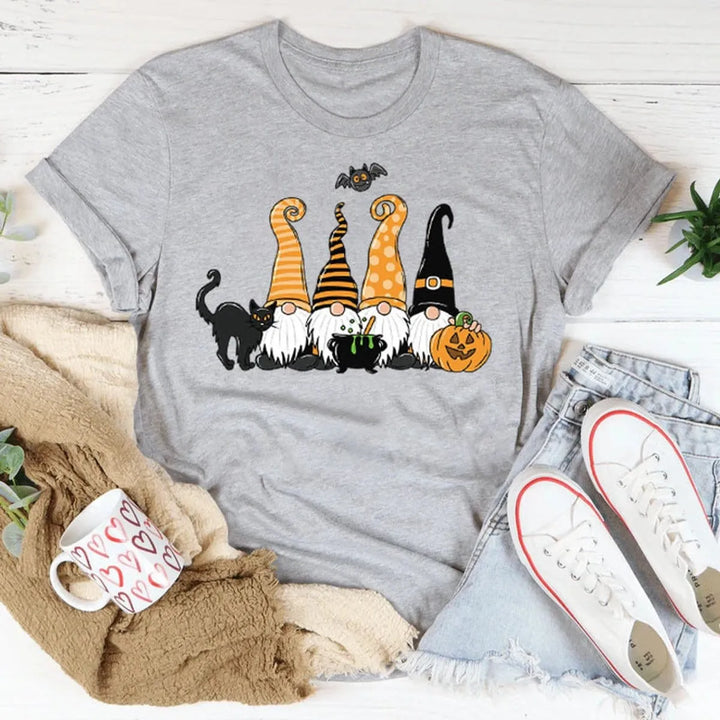 Women's Playful Halloween Graphic T-Shirt with Gnome Design