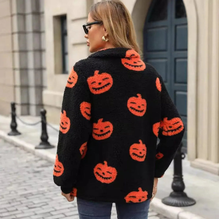 Women's Halloween Pumpkin Half-Zip Pullover Sweater