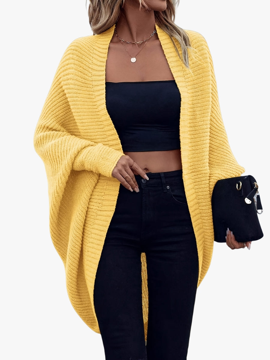 Women's Oversized Open-Front Cardigan with Batwing Sleeves