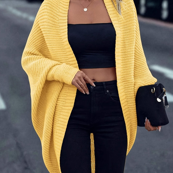 Women's Oversized Open-Front Cardigan with Batwing Sleeves
