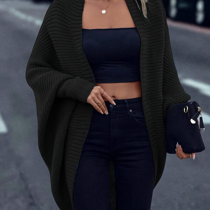 Women's Oversized Open-Front Cardigan with Batwing Sleeves