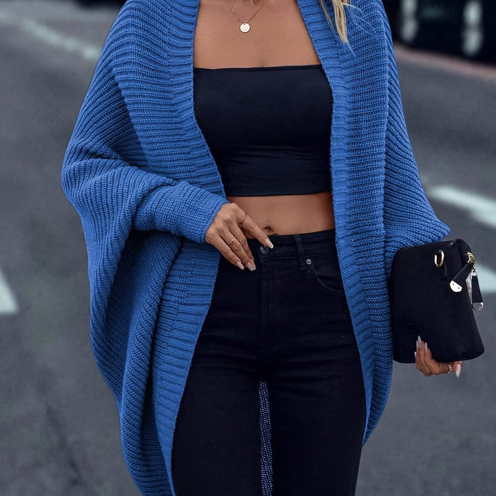Women's Oversized Open-Front Cardigan with Batwing Sleeves