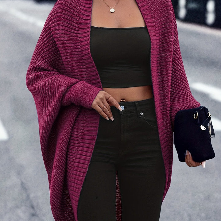 Women's Oversized Open-Front Cardigan with Batwing Sleeves
