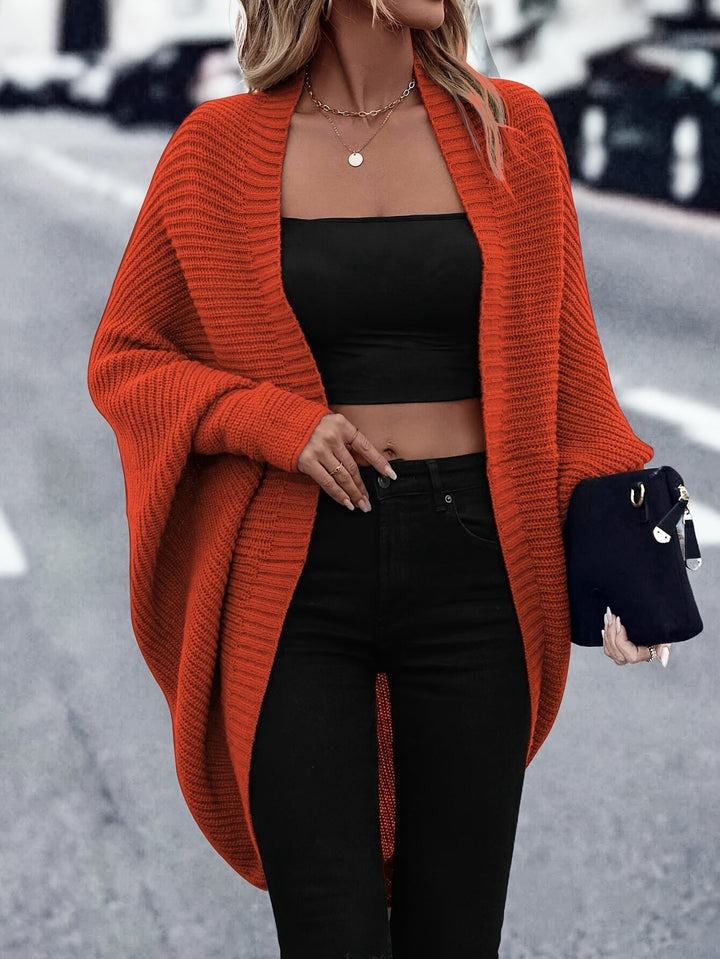 Women's Oversized Open-Front Cardigan with Batwing Sleeves