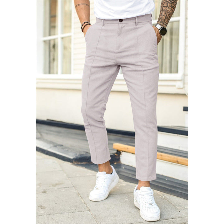 Men's Slim Fit Pants with Pockets and Button Closure