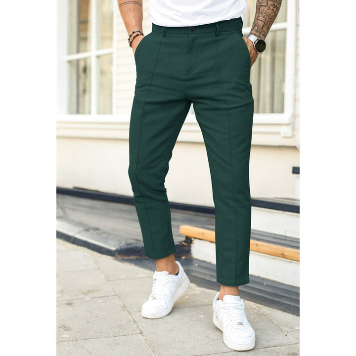 Men's Slim Fit Pants with Pockets and Button Closure