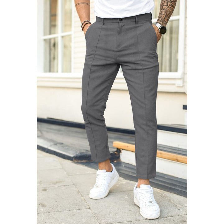 Men's Slim Fit Pants with Pockets and Button Closure