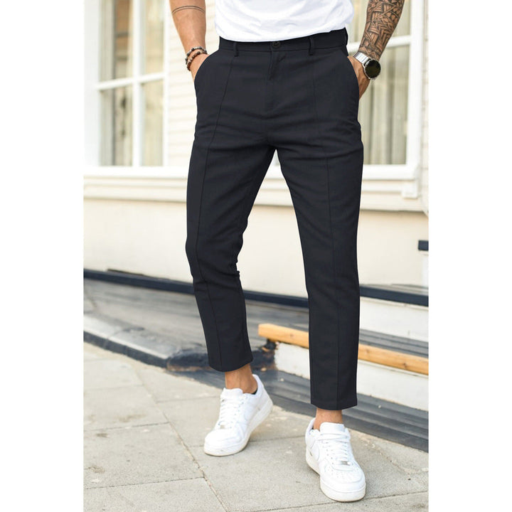 Men's Slim Fit Pants with Pockets and Button Closure