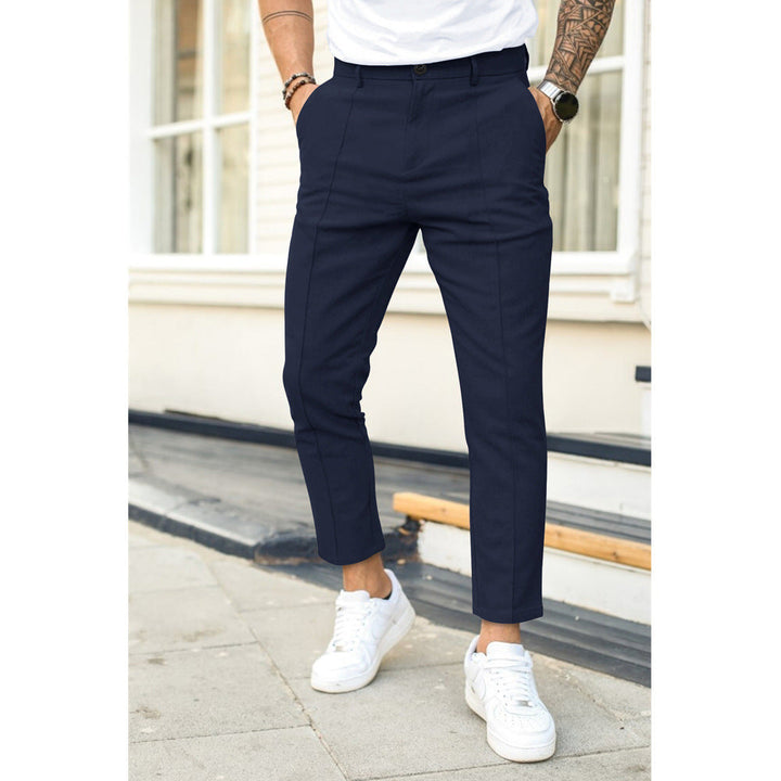 Men's Slim Fit Pants with Pockets and Button Closure