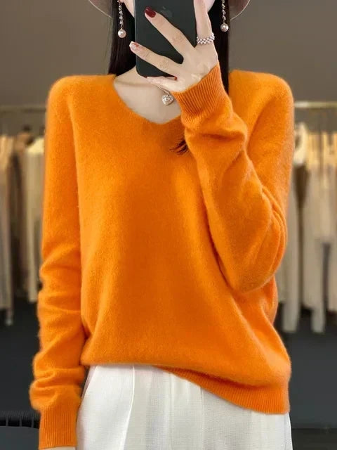 Women's Soft V-Neck Long Sleeve Winter Sweater
