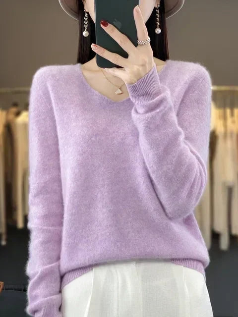 Women's Soft V-Neck Long Sleeve Winter Sweater