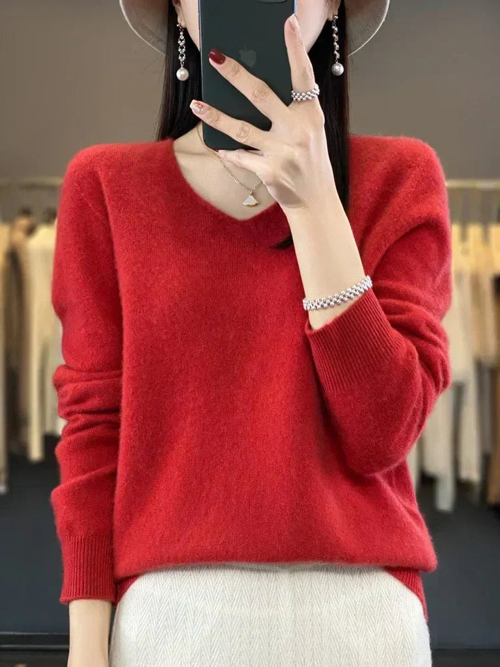 Women's Soft V-Neck Long Sleeve Winter Sweater