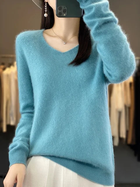 Women's Soft V-Neck Long Sleeve Winter Sweater