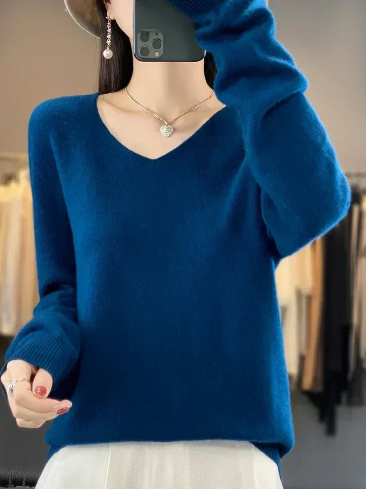 Women's Soft V-Neck Long Sleeve Winter Sweater