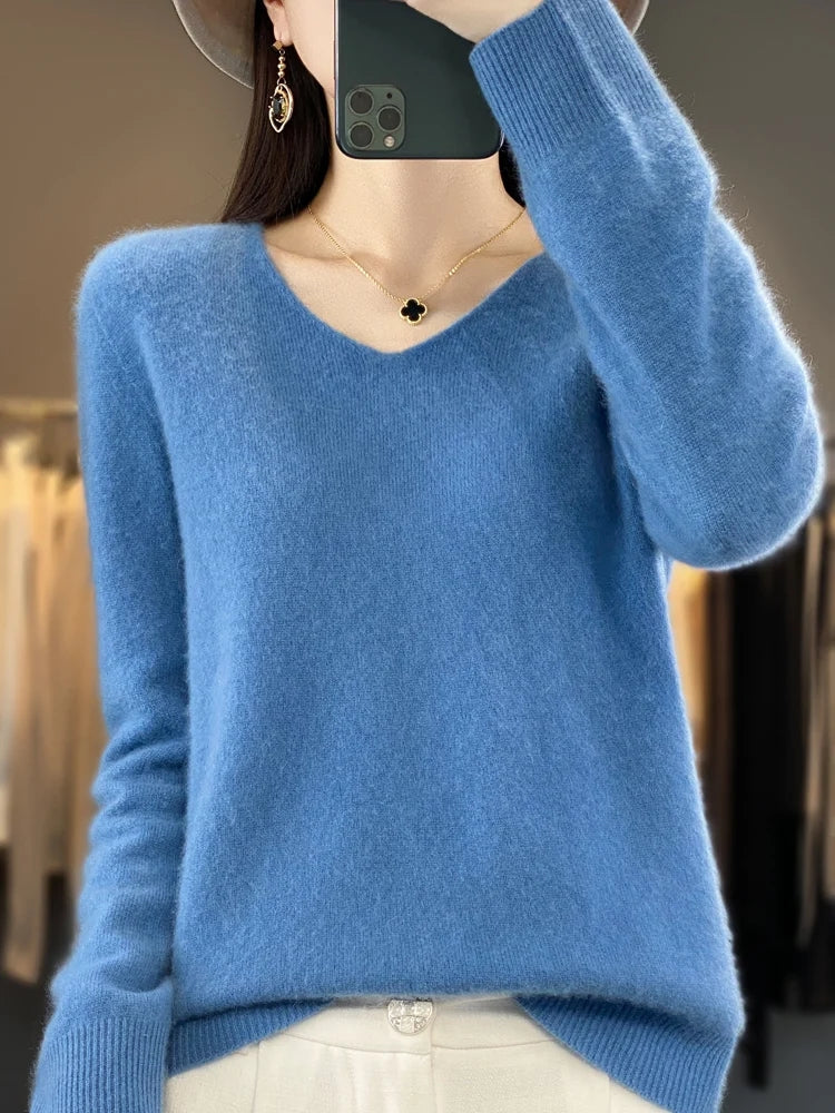 Women's Soft V-Neck Long Sleeve Winter Sweater