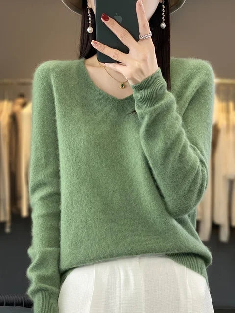 Women's Soft V-Neck Long Sleeve Winter Sweater