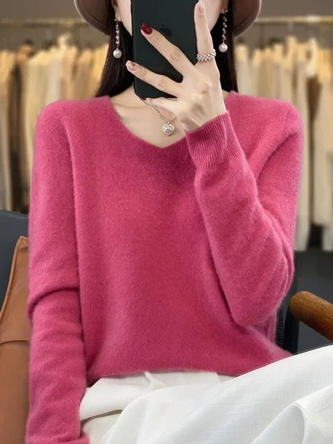 Women's Soft V-Neck Long Sleeve Winter Sweater