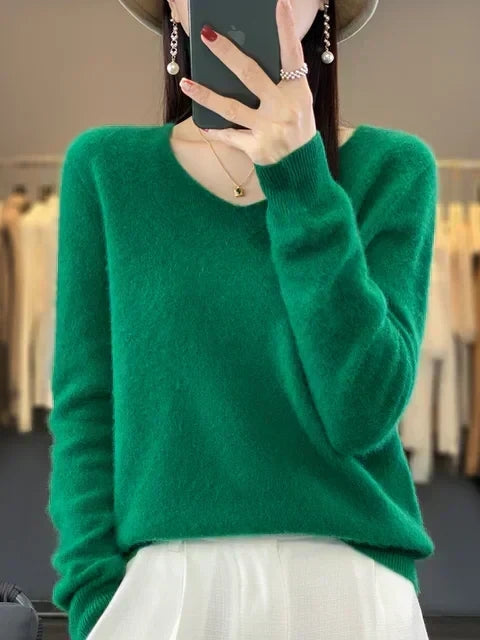 Women's Soft V-Neck Long Sleeve Winter Sweater