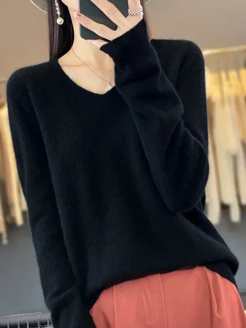 Women's Soft V-Neck Long Sleeve Winter Sweater