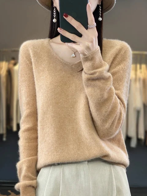 Women's Soft V-Neck Long Sleeve Winter Sweater