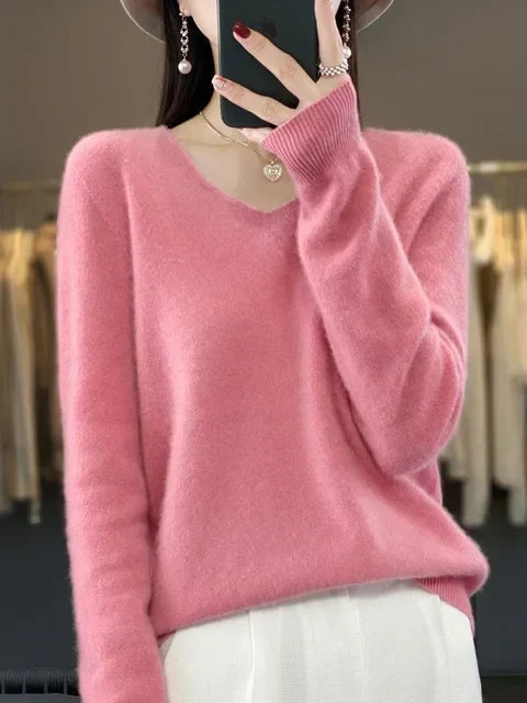 Women's Soft V-Neck Long Sleeve Winter Sweater