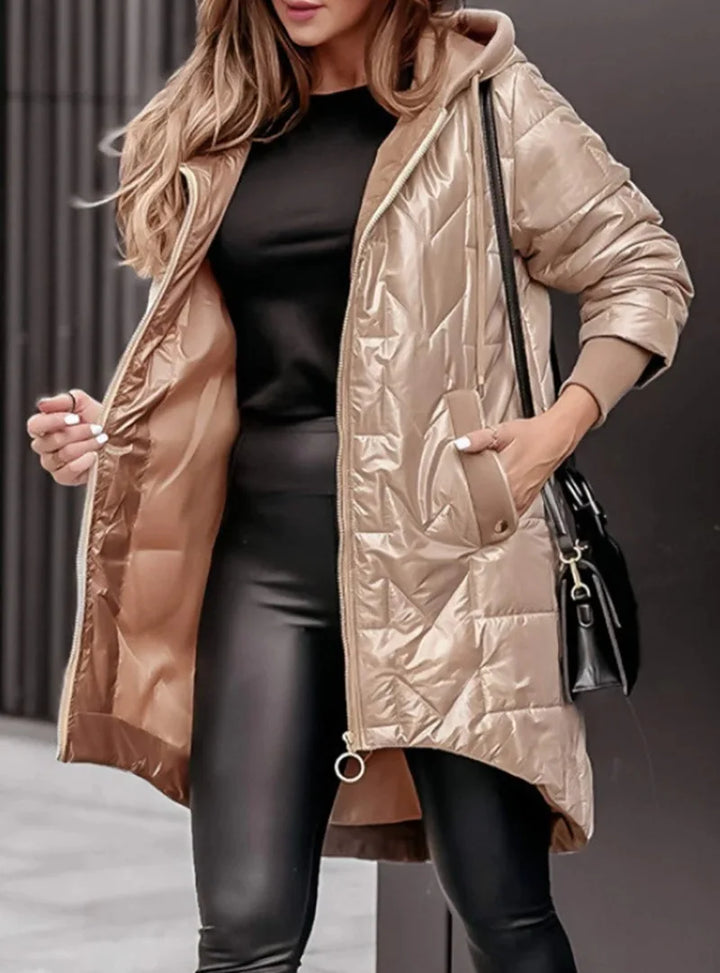 Women's Quilted Long Parka with Drawstring Hem