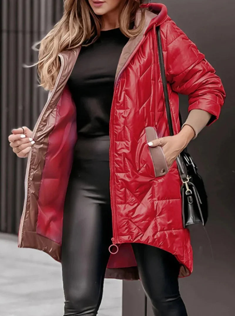 Women's Quilted Long Parka with Drawstring Hem