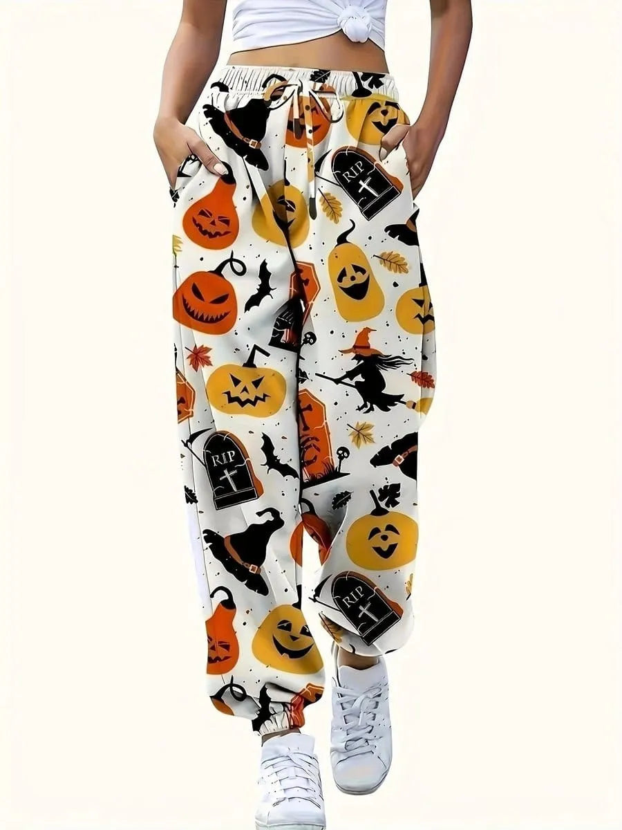 Women's Halloween Graphic Print Joggers with Elastic Waistband