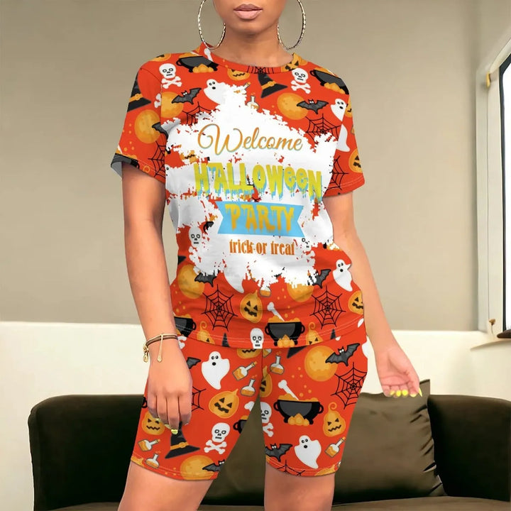 Women's Halloween Witch Print Top and Biker Shorts Set