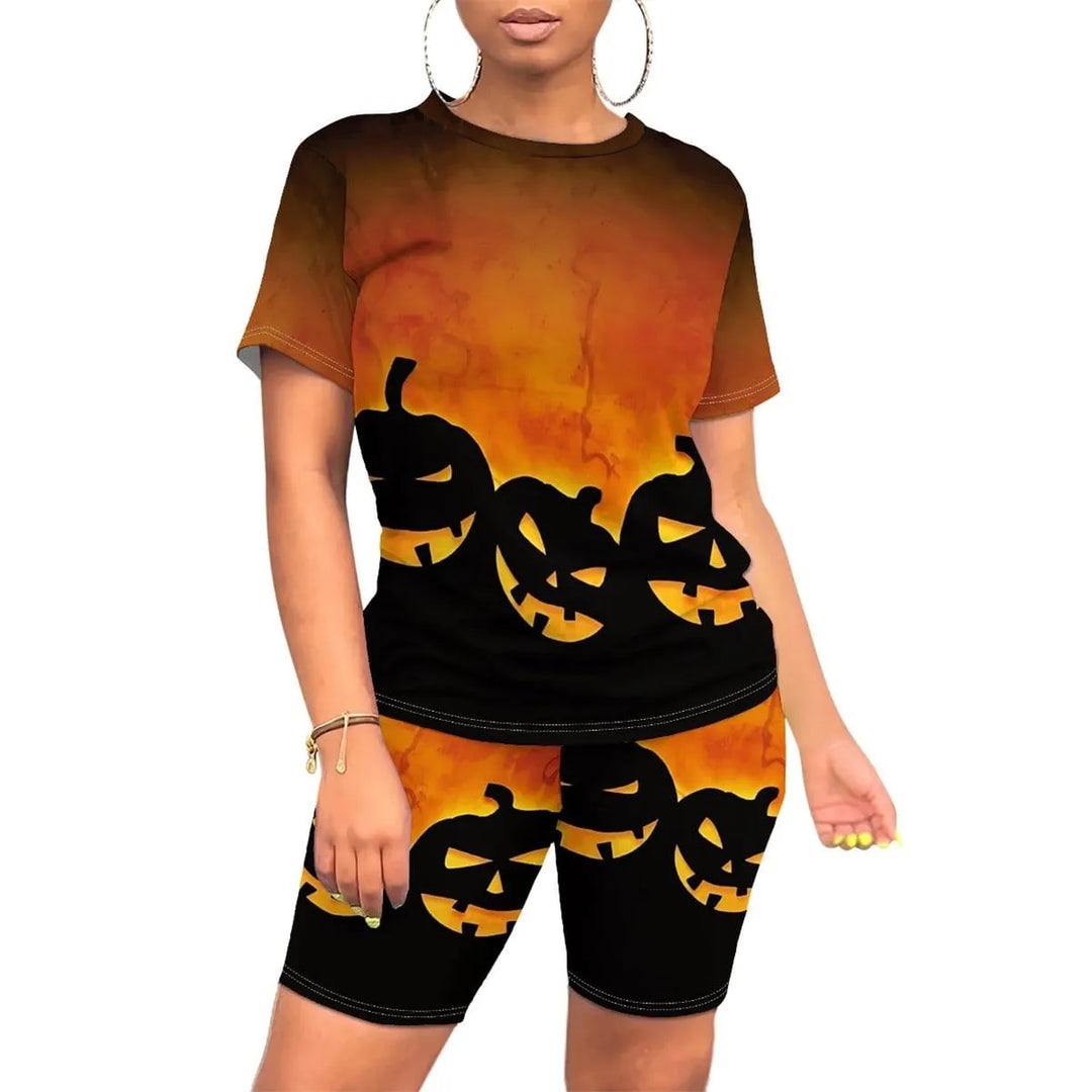 Women's Halloween Witch Print Top and Biker Shorts Set