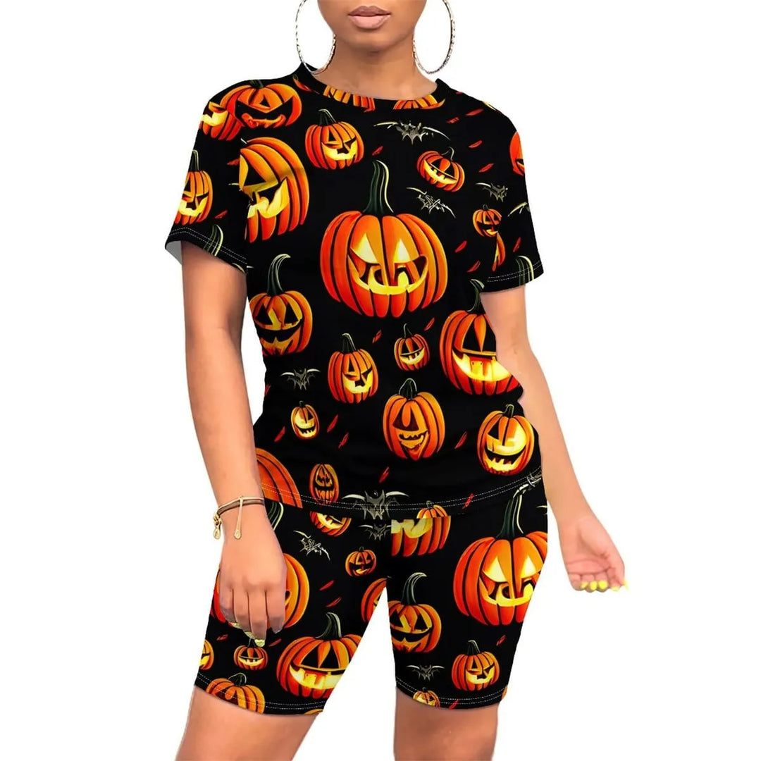 Women's Halloween Witch Print Top and Biker Shorts Set