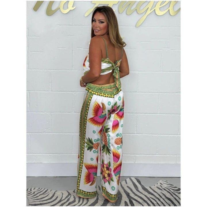 Women's Spaghetti Strap Printed Top and Loose Pants Set